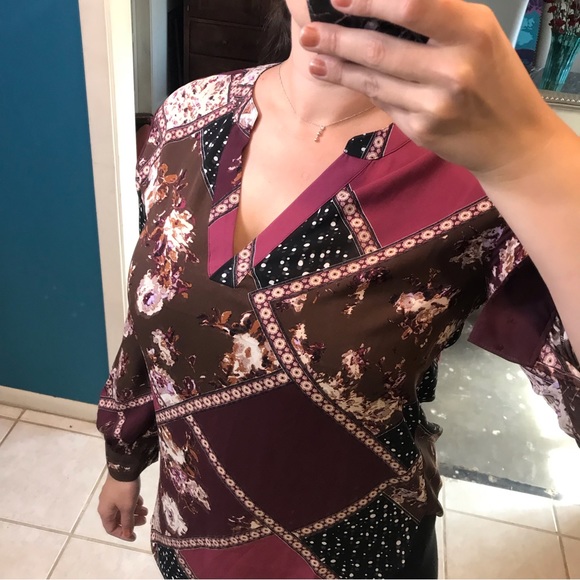 NEW Maurices Atwood Pink Floral Patchwork Style Fall Blouse Button Front Medium - Picture 11 of 13